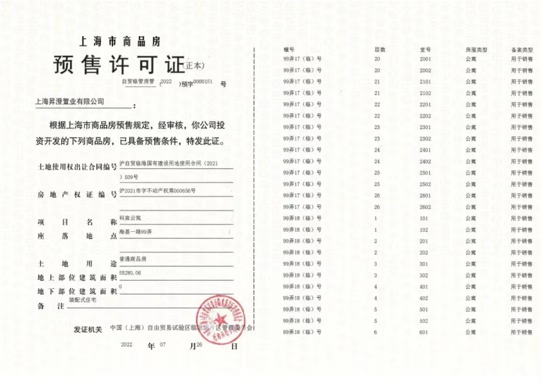中建玖海云天预售许可证