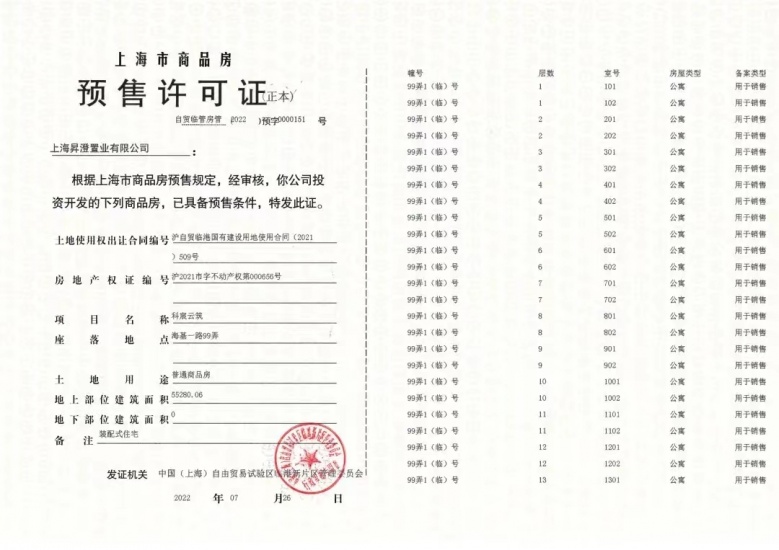 中建玖海云天预售许可证