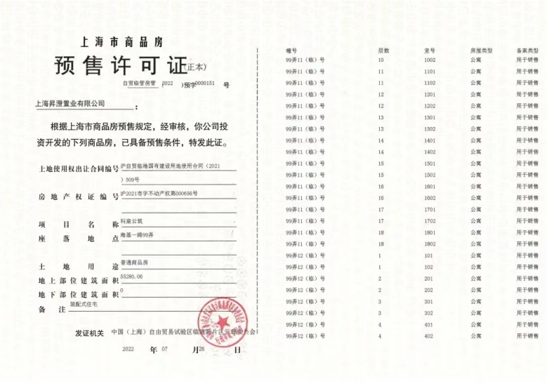 中建玖海云天预售许可证