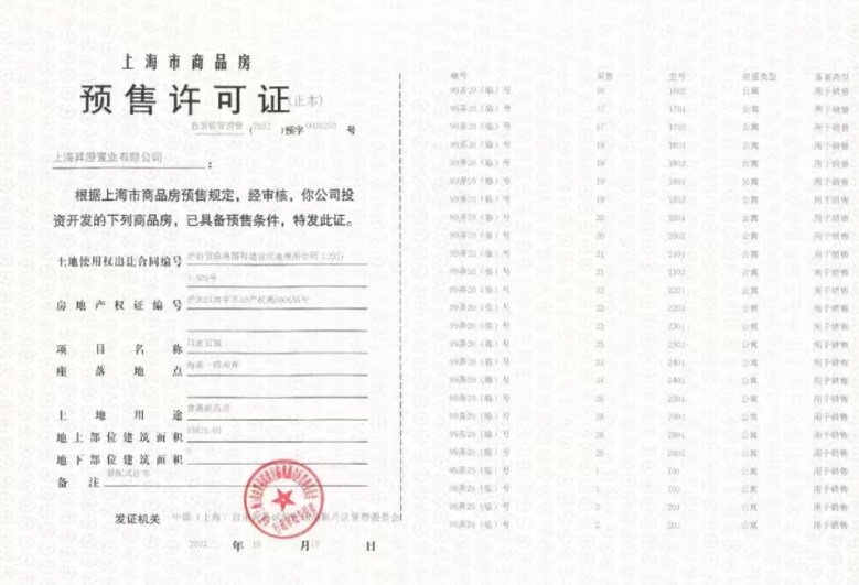 中建玖海云天预售许可证