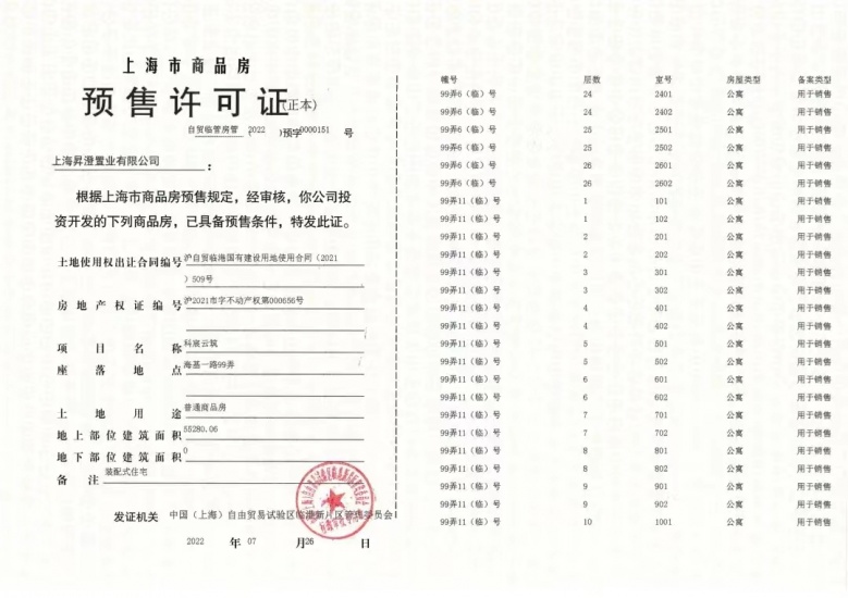 中建玖海云天预售许可证