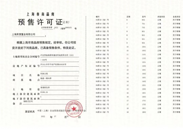 中建玖海云天预售许可证