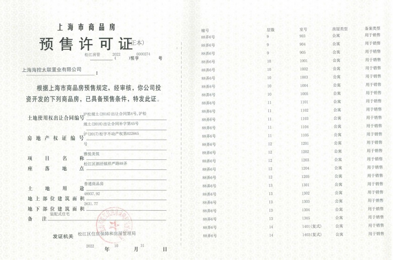 公园海德预售许可证