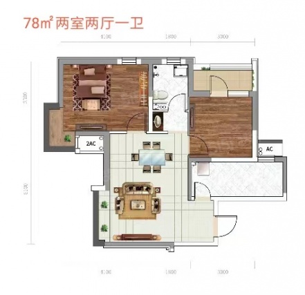 2室2厅1卫户型详情