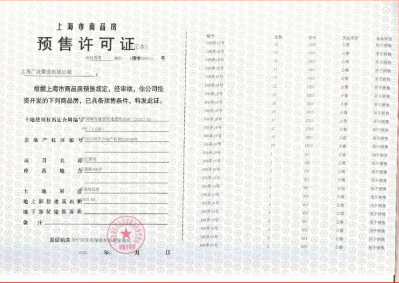 保利光合上城预售许可证