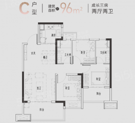 3室2厅2卫户型图