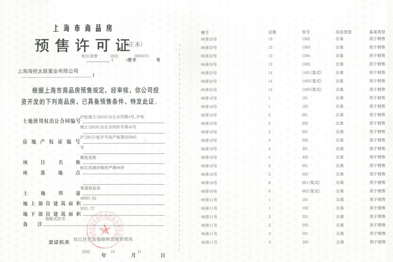 公园海德预售许可证