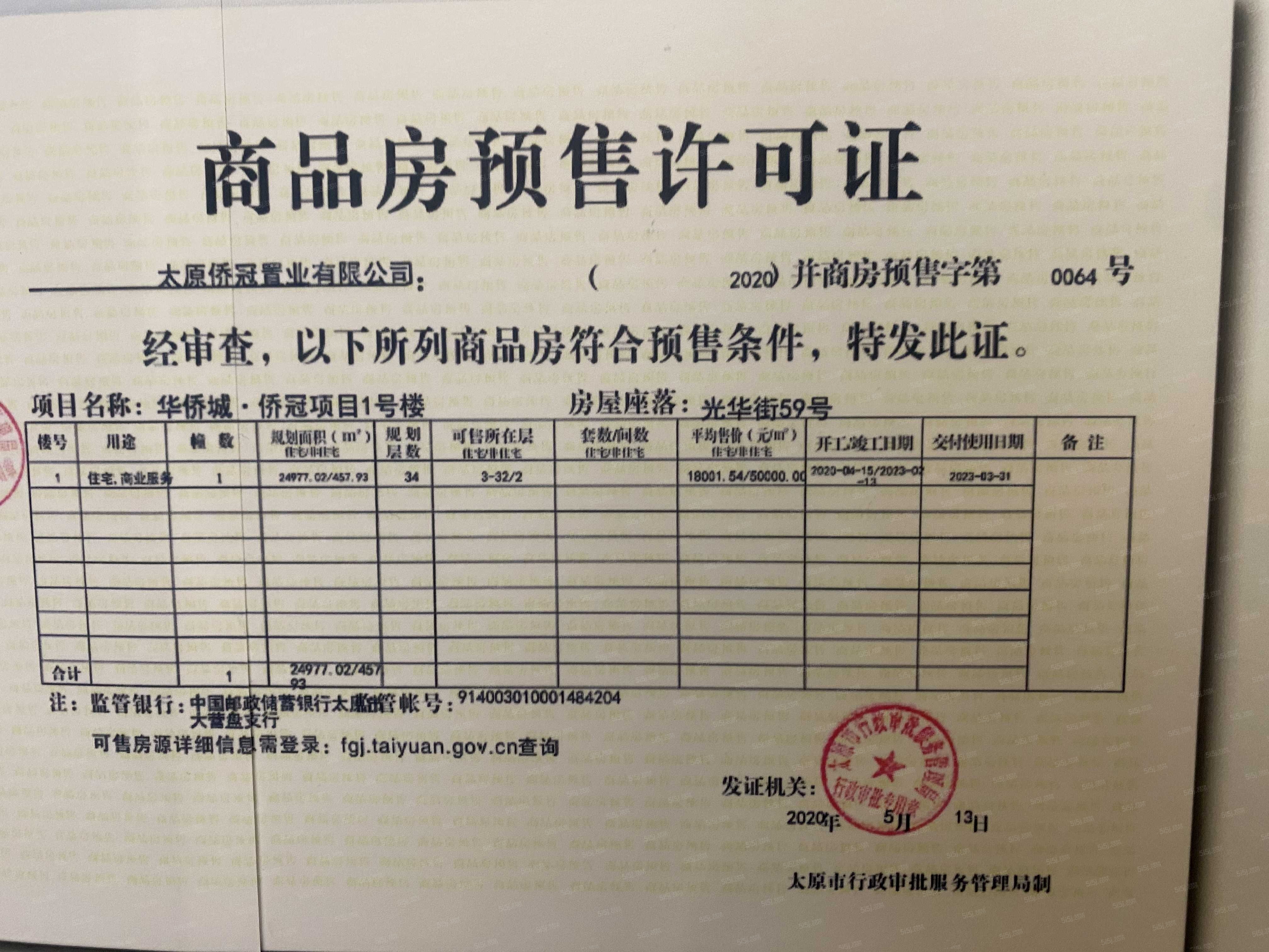 太原华侨城天鹅堡预售许可证