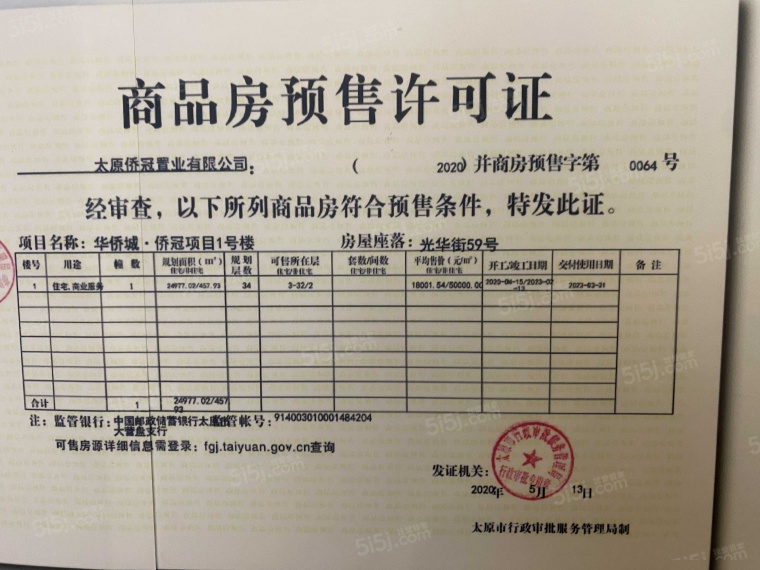 太原华侨城天鹅堡预售许可证