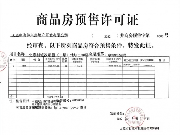 中海国际社区预售许可证