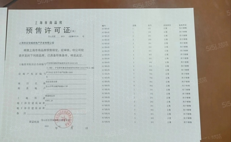 佳运名邸预售许可证
