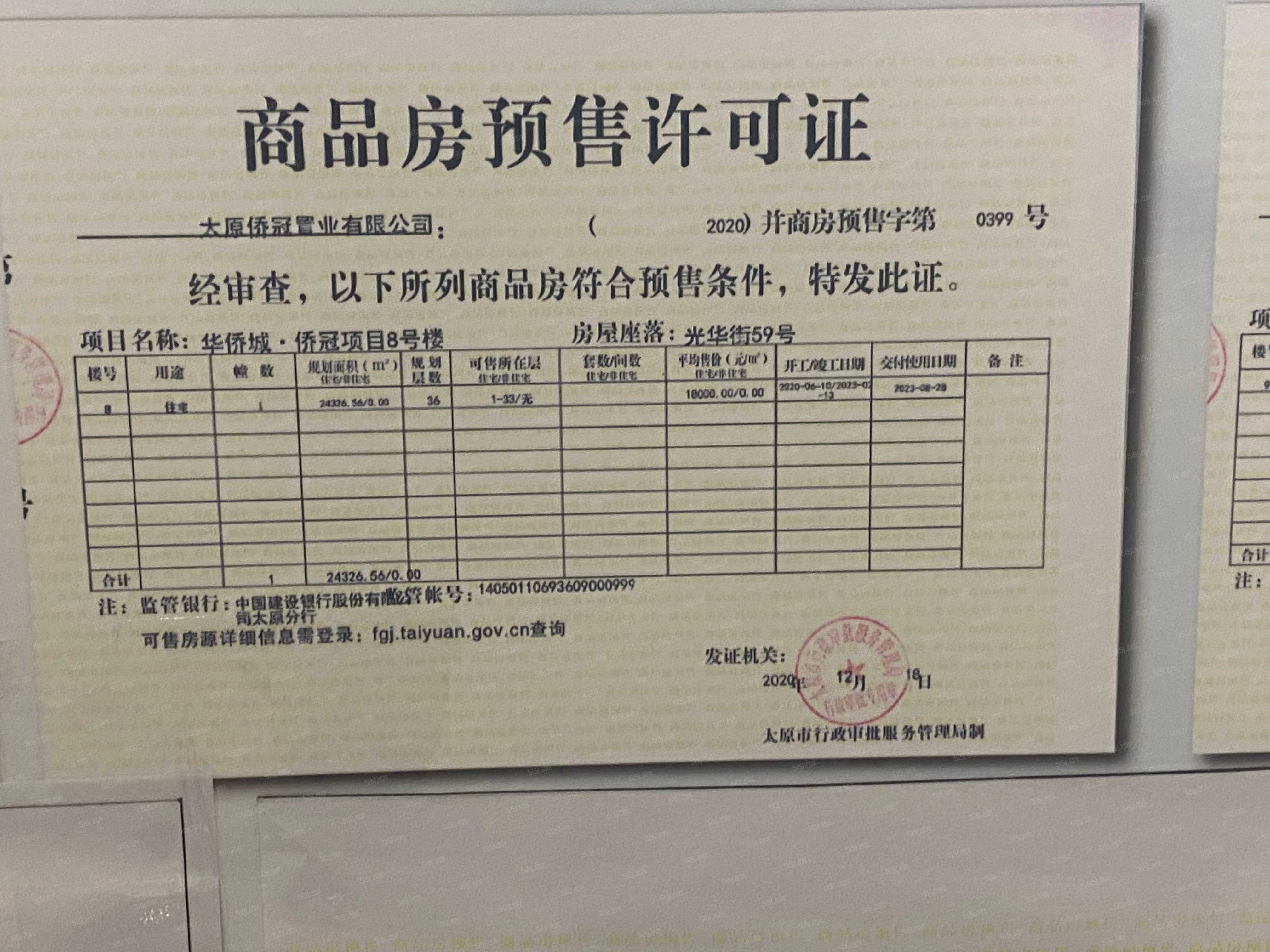 太原华侨城天鹅堡预售许可证