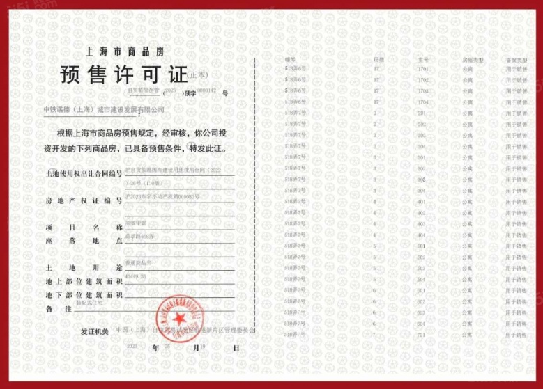 中铁诺德璟宸预售许可证