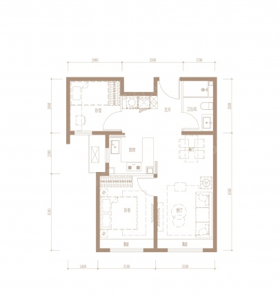 2室2厅1卫户型详情