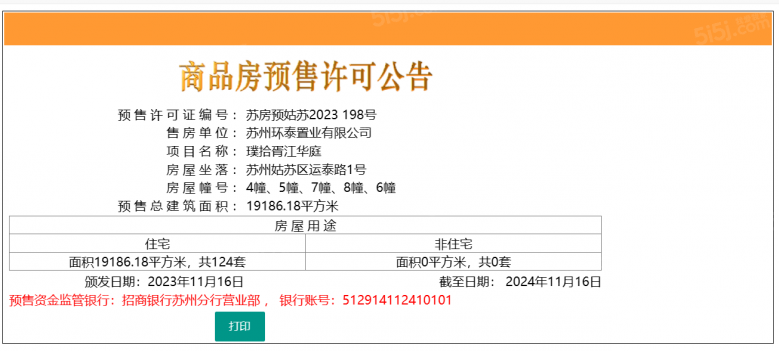 万科璞拾胥江预售许可证
