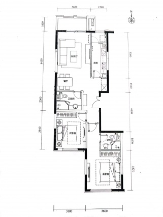 2室2厅2卫户型详情