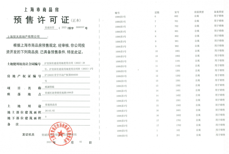 国贸虹桥璟上预售许可证