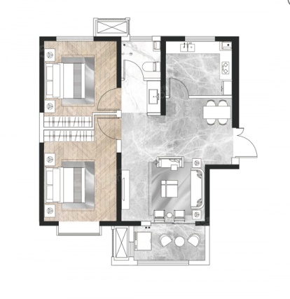 2室2厅1卫户型详情