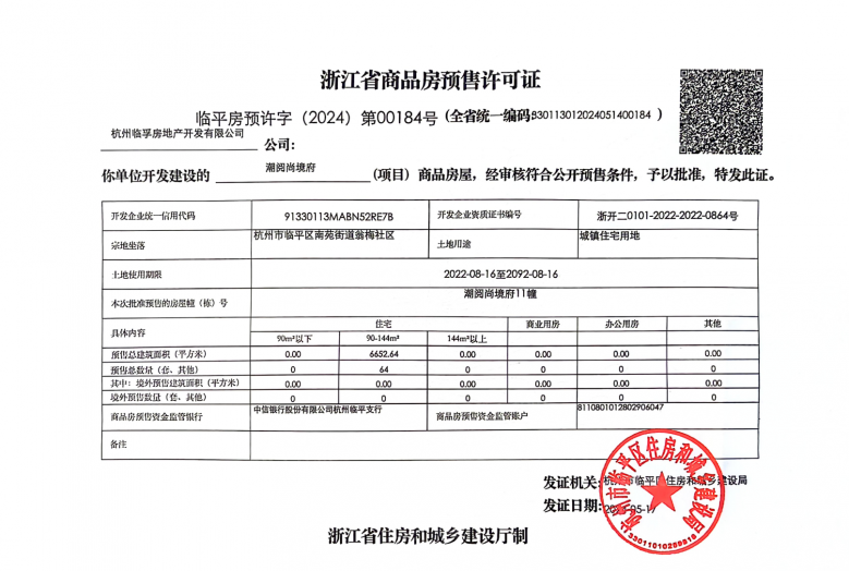 中建潮阅尚境预售许可证