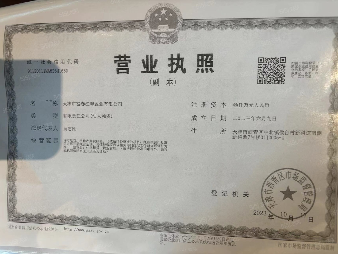 金地风华919开发商营业执照
