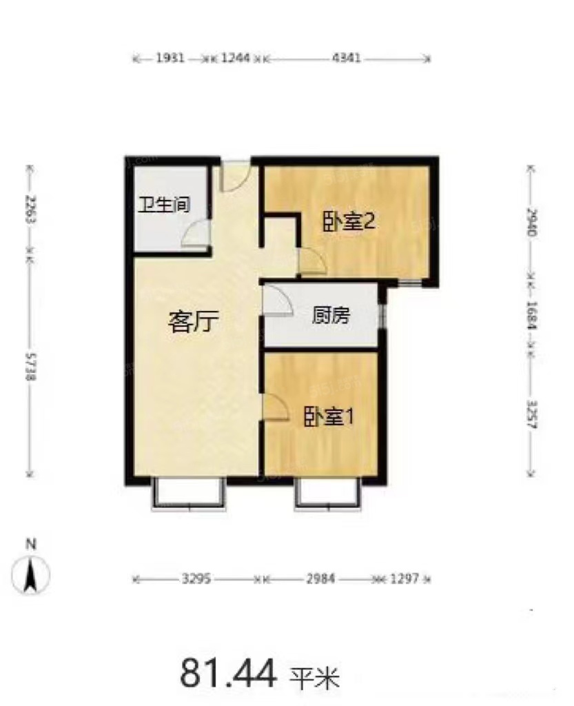 中铁建国际城2室2厅1卫