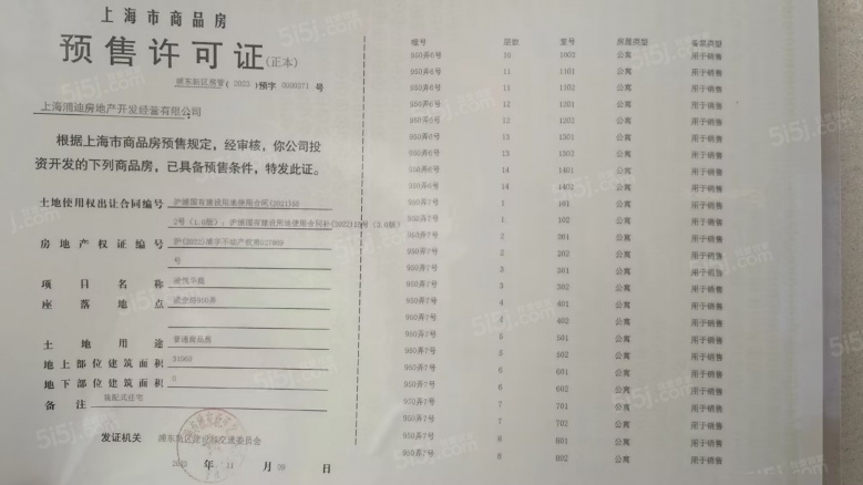 浦发东望预售许可证