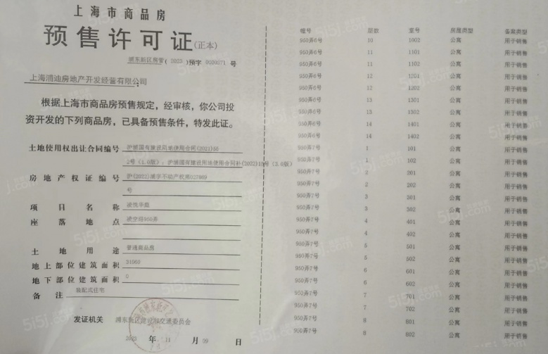 浦发东望预售许可证