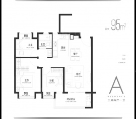 3室2厅1卫户型图