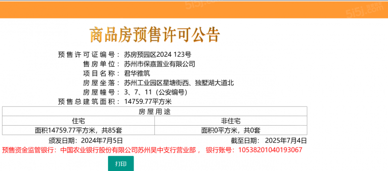 保利珺华赋预售许可证