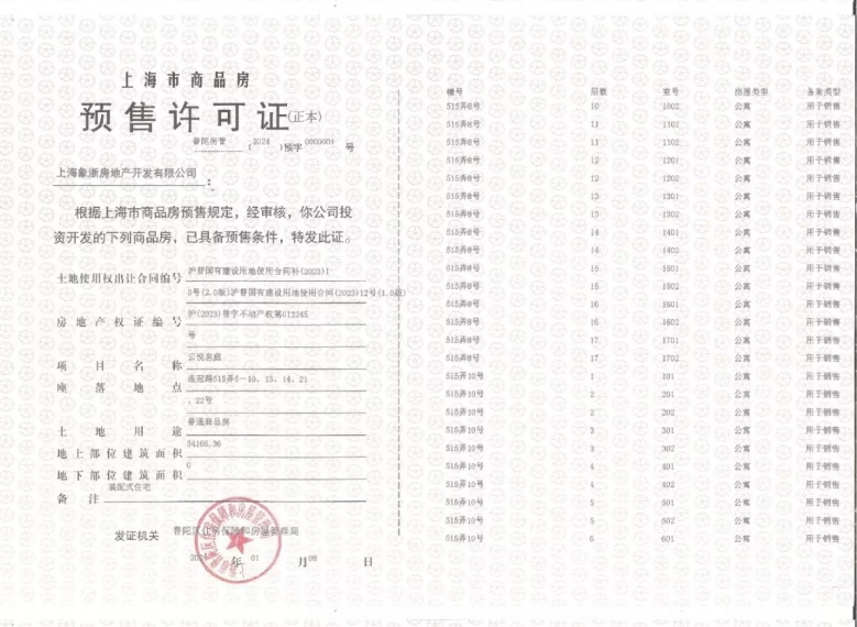 象屿交控中环云悦府预售许可证
