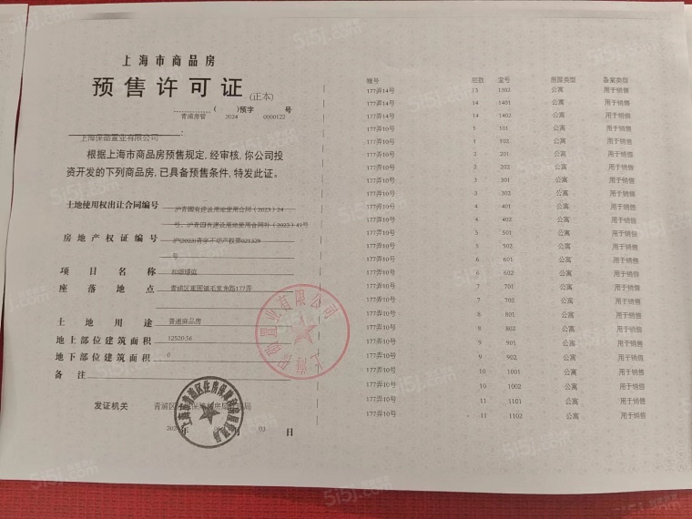 保利虹桥和颂预售许可证