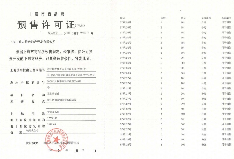 中建大椿-嘉利椿廷预售许可证