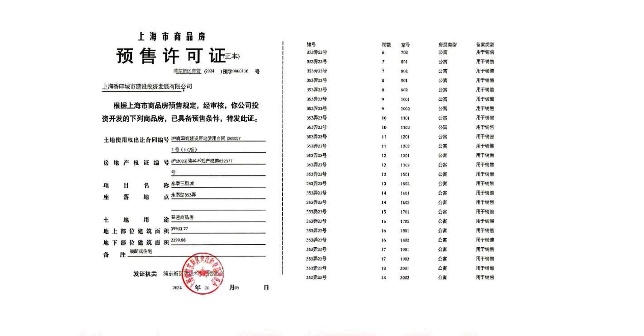 永泰三里城预售许可证