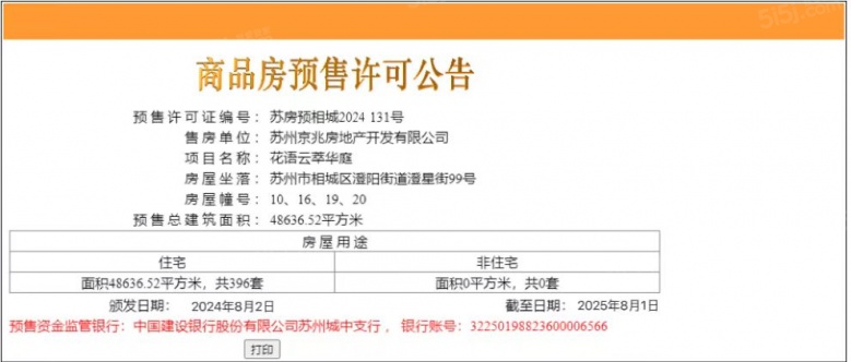 中国铁建花语云萃预售许可证