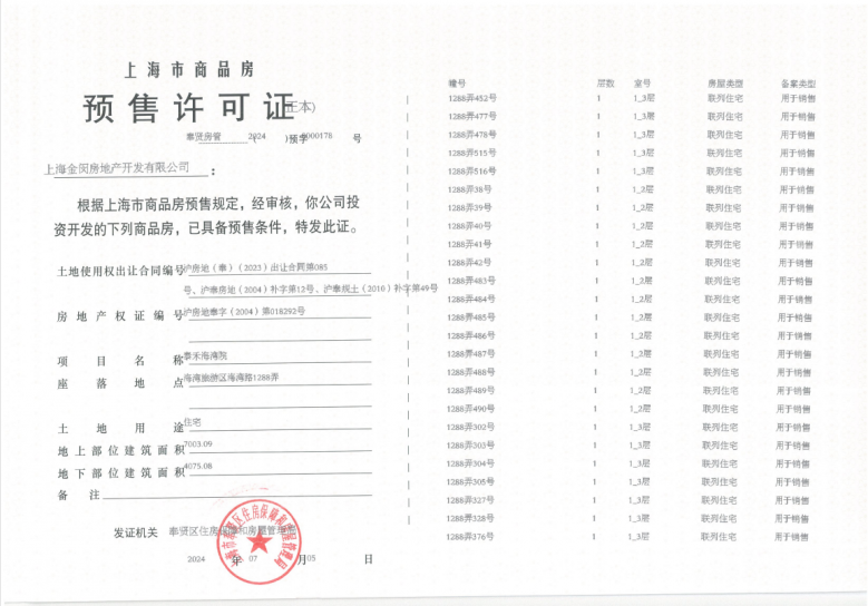 海上院子预售许可证