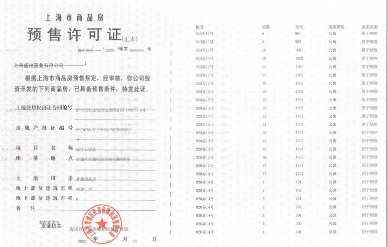 盛青云锦预售许可证