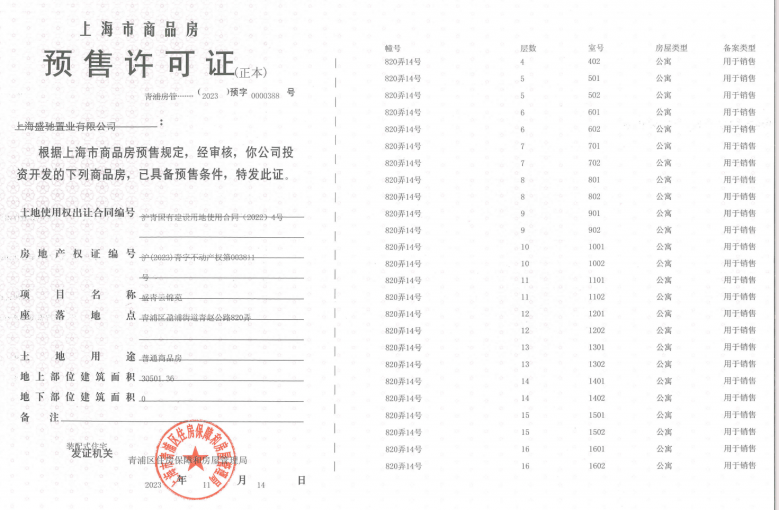 盛青云锦预售许可证