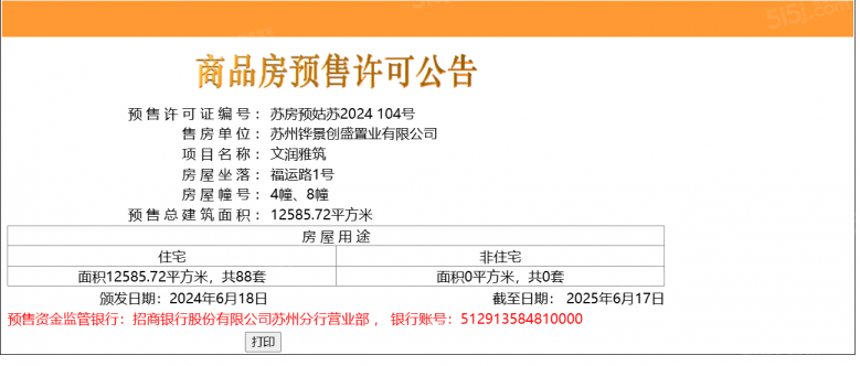 华润润鸿四季预售许可证