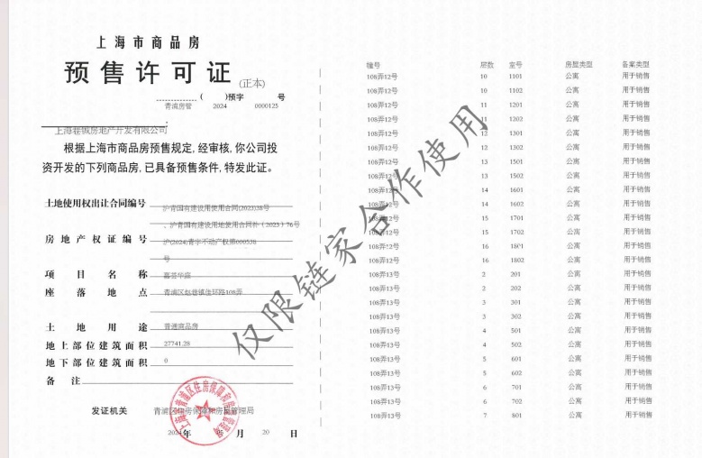 华发虹桥四季预售许可证