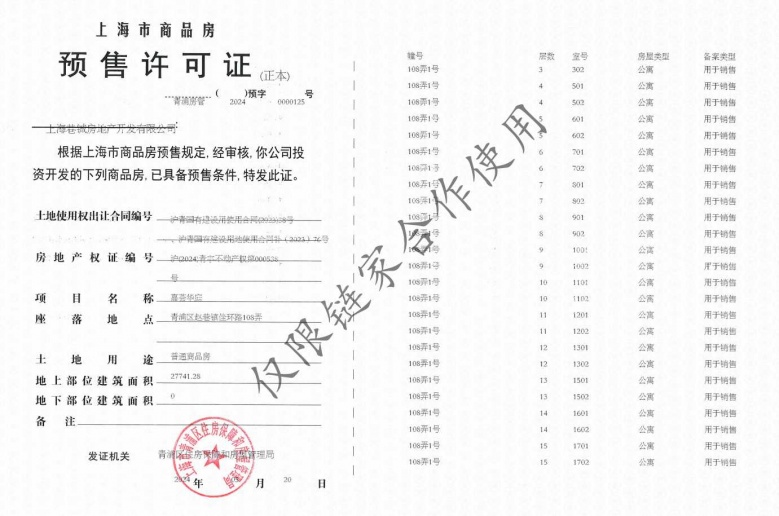 华发虹桥四季预售许可证