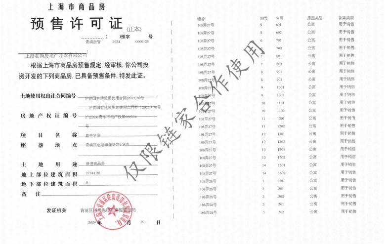 华发虹桥四季预售许可证