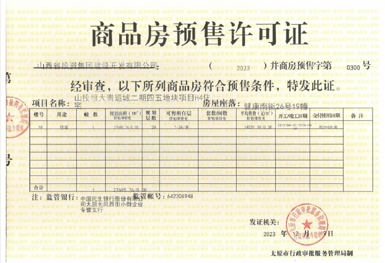 文旅青运城预售许可证