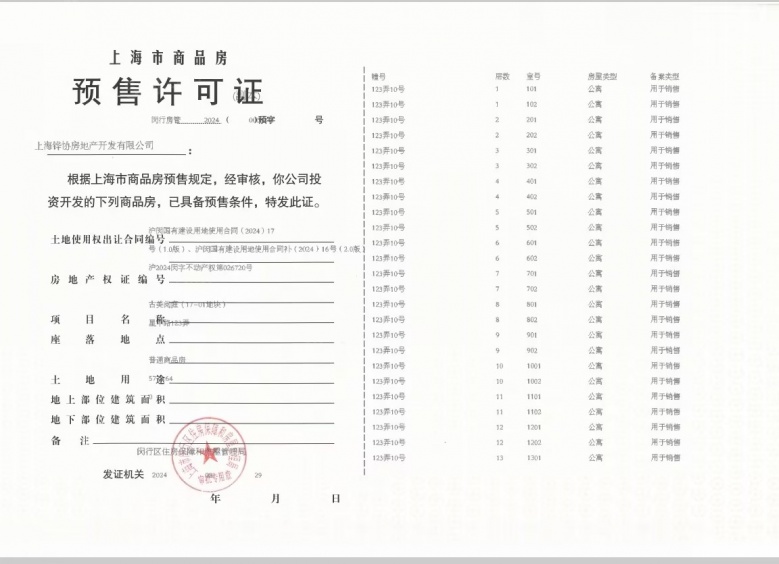 古美阅华预售许可证