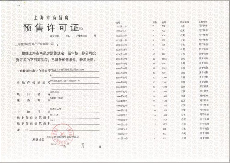 金地嘉峯汇预售许可证