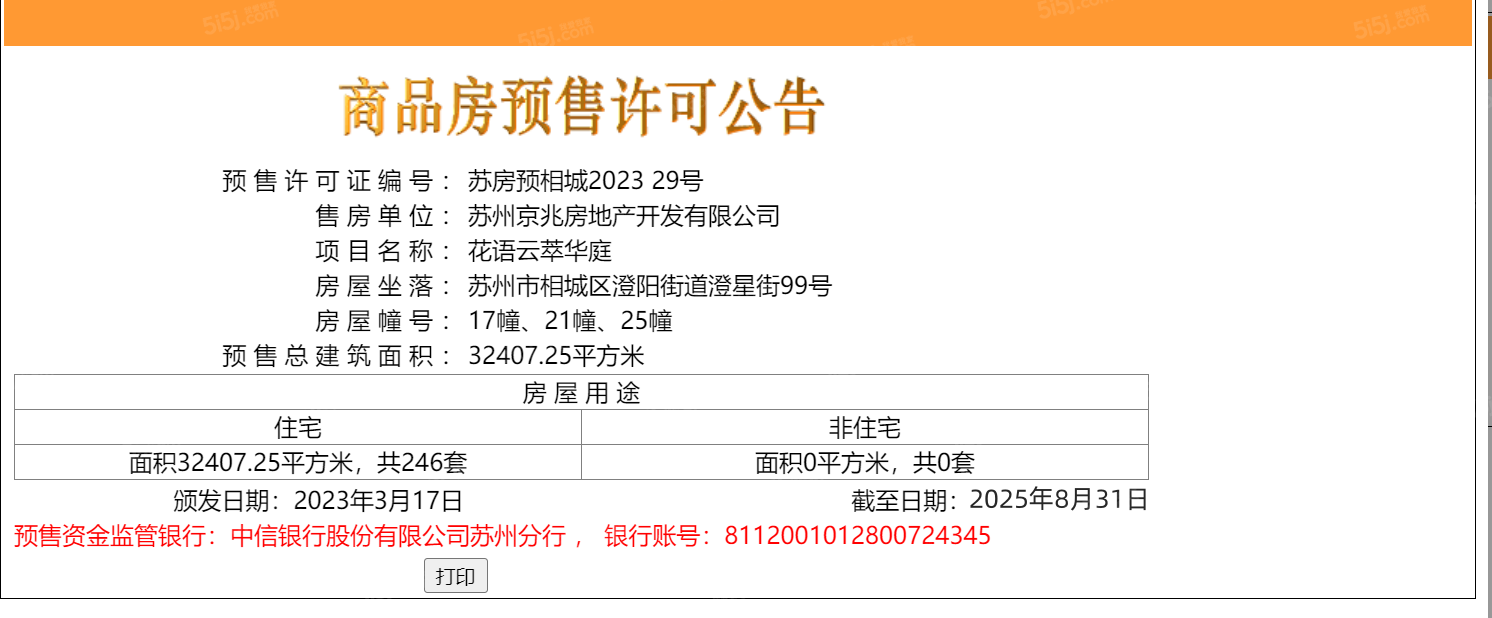 中国铁建花语云萃预售许可证