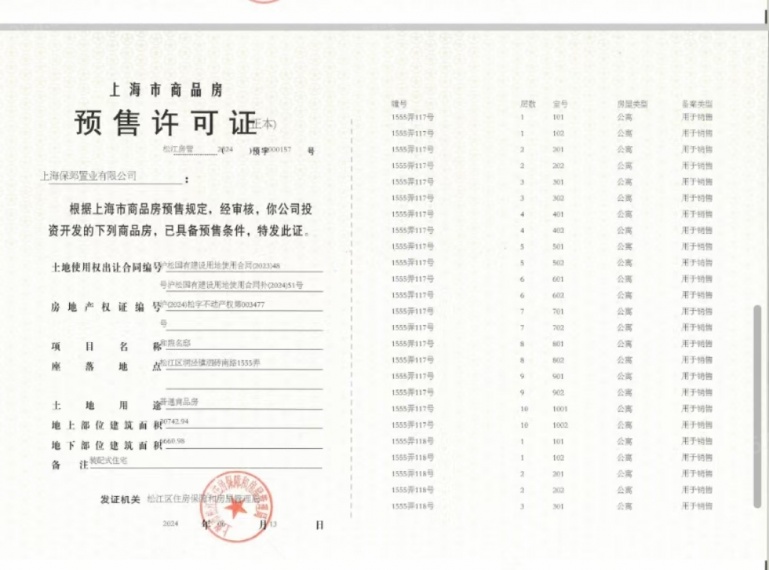 保利西郊和煦领墅预售许可证