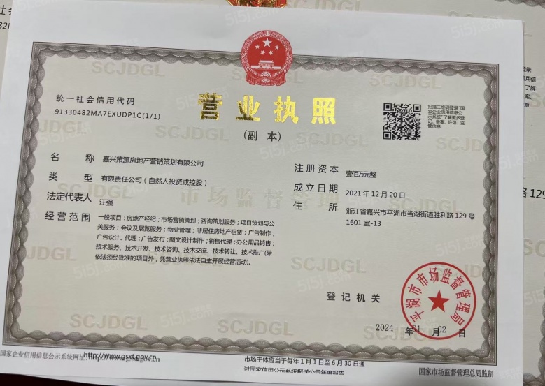 杭州第三城久境府开发商营业执照