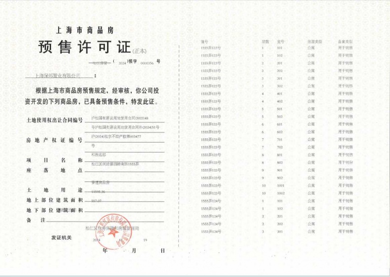 保利西郊和煦领墅预售许可证