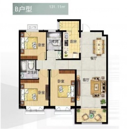 3室2厅2卫户型图