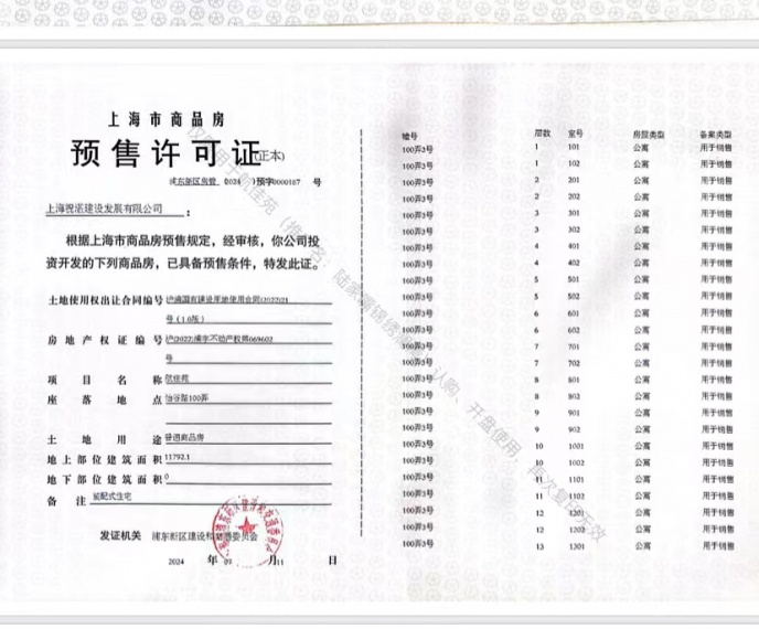 陆家嘴锦绣澜湾预售许可证